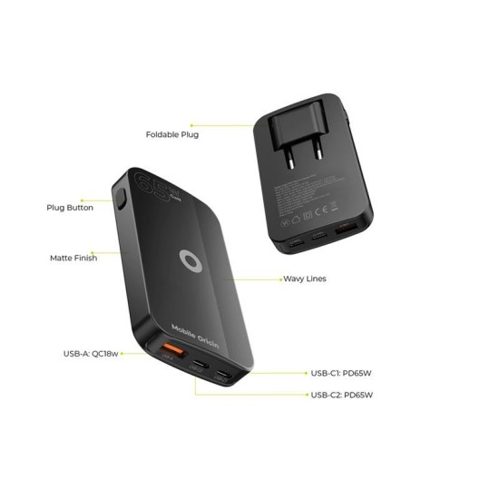 Incarcator retea Mobile Origin GaN 3, USB, 2x USB-C, 65W, Design slim, Alb (Incarcatoare, GAN-65W-SLM-WHT) by www.silkase.ro