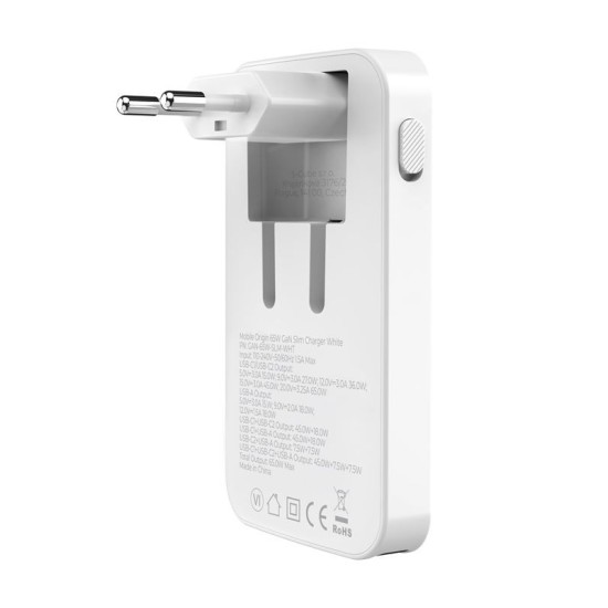 Incarcator retea Mobile Origin GaN 3, USB, 2x USB-C, 65W, Design slim, Alb (Incarcatoare, GAN-65W-SLM-WHT) by www.silkase.ro