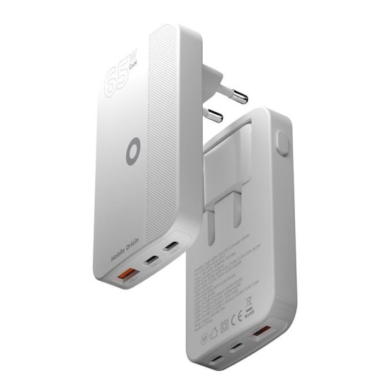 Incarcator retea Mobile Origin GaN 3, USB, 2x USB-C, 65W, Design slim, Alb (Incarcatoare, GAN-65W-SLM-WHT) by www.silkase.ro