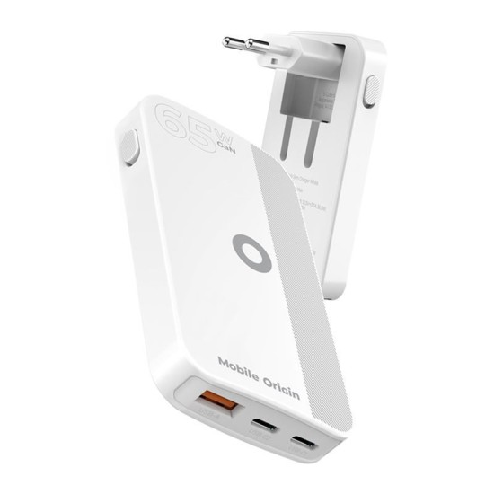 Incarcator retea Mobile Origin GaN 3, USB, 2x USB-C, 65W, Design slim, Alb (Incarcatoare, GAN-65W-SLM-WHT) by www.silkase.ro