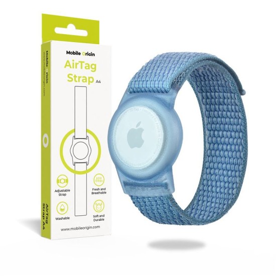 Husa si curea Mobile Origin Strap compatibila cu Apple AirTag Blue (Ingredi, FRL-ATSTR-BLU) by www.silkase.ro