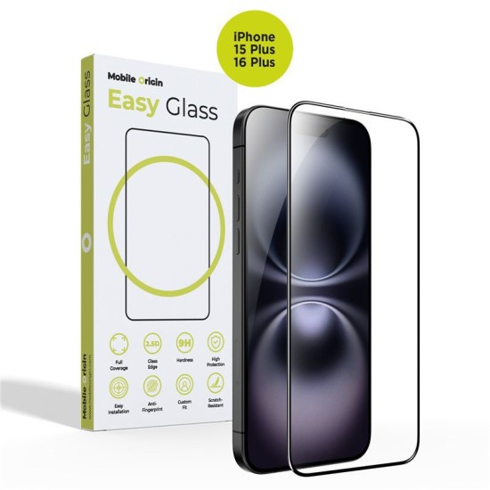 Folie sticla Mobile Origin EasyGlass compatibila cu iPhone 15 Plus / 16 Plus Black (Ingredi, FRL-EG-i16Plus) by www.silkase.ro