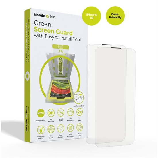 Set 2 Sticle pentru iPhone 16, Mobile Origin, suport aplicare, Case Friendly (iPhone 16, SGA-i16-2pk) by www.silkase.ro