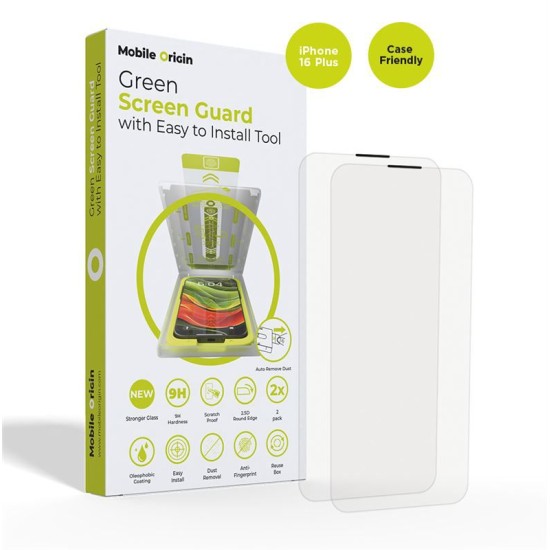Set 2 folii sticla cu sistem de montare Mobile Origin Screen Guard compatibil cu iPhone 16 Plus, Case Friendly, Transparent (Ingredi, SGA-i16Plus-2pk) by www.silkase.ro