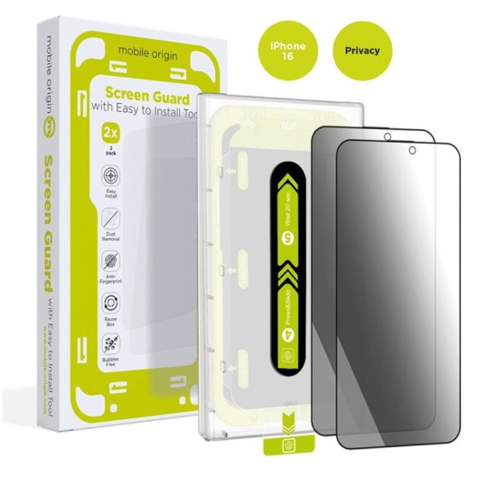 Set 2 folii sticla cu sistem de montare Mobile Origin Privacy Screen Guard compatibil cu iPhone 16 Black (Mobile Origin, Ingredi) by www.silkase.ro Set 2 folii sticla cu sistem de montare Mobile Origin Privacy Screen Guard compatibil cu iPhone 16 Black (Ingredi, SGA-FP-i16-2pk) by www.silkase.ro