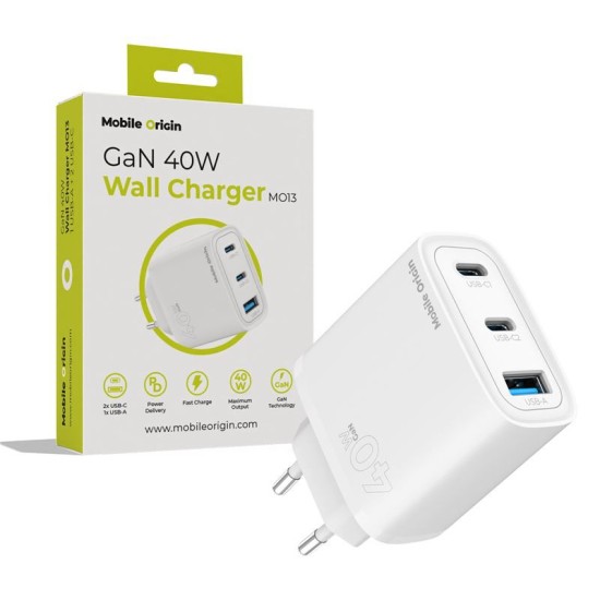 Incarcator retea Mobile Origin MO13, GaN, USB, 2x USB-C, 40W, Alb (Mobile Origin, Incarcatoare) by www.silkase.ro Incarcator retea Mobile Origin MO13, GaN, USB, 2x USB-C, 40W, Alb (Incarcatoare, FRL-GAN40W-MO13) by www.silkase.ro