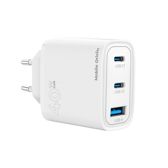 Incarcator retea Mobile Origin MO13, GaN, USB, 2x USB-C, 40W, Alb (Mobile Origin, Incarcatoare) by www.silkase.ro Incarcator retea Mobile Origin MO13, GaN, USB, 2x USB-C, 40W, Alb (Incarcatoare, FRL-GAN40W-MO13) by www.silkase.ro