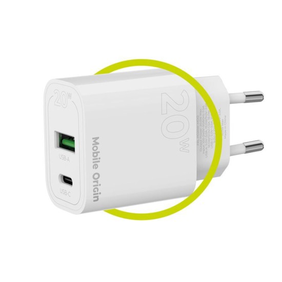 Incarcator retea Mobile Origin MO12, USB/USB-C, PD 20W, Alb (Mobile Origin, Incarcatoare) by www.silkase.ro Incarcator retea Mobile Origin MO12, USB/USB-C, PD 20W, Alb (Incarcatoare, FRL-PD20W-MO12) by www.silkase.ro