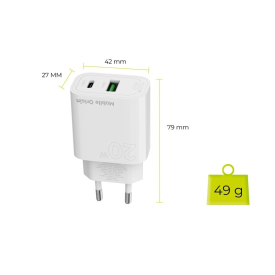Incarcator retea Mobile Origin MO12, USB/USB-C, PD 20W, Alb (Mobile Origin, Incarcatoare) by www.silkase.ro Incarcator retea Mobile Origin MO12, USB/USB-C, PD 20W, Alb (Incarcatoare, FRL-PD20W-MO12) by www.silkase.ro