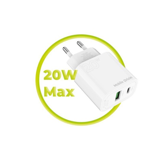Incarcator retea Mobile Origin MO12, USB/USB-C, PD 20W, Alb (Mobile Origin, Incarcatoare) by www.silkase.ro Incarcator retea Mobile Origin MO12, USB/USB-C, PD 20W, Alb (Incarcatoare, FRL-PD20W-MO12) by www.silkase.ro