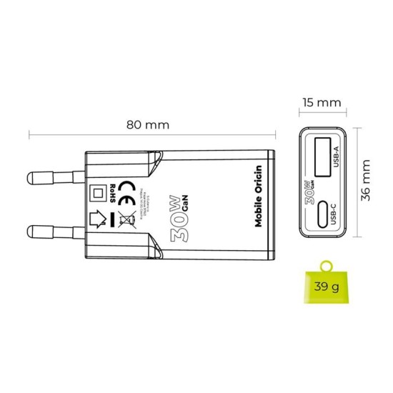 Incarcator retea GaN Mobile Origin Slim MO16, USB/USB-C, 30W, Alb (Mobile Origin, Incarcatoare) by www.silkase.ro Incarcator retea GaN Mobile Origin Slim MO16, USB/USB-C, 30W, Alb (Incarcatoare, MO-GAN30W-MO16) by www.silkase.ro