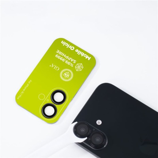 Set 2 protectii sticla camera foto Mobile Origin Sapphire Lens Guards compatibil cu iPhone 16 / 16 Plus Black (Ingredi, SALG-i16-BLK) by www.silkase.ro