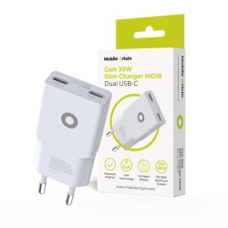 Incarcator retea GaN Mobile Origin Slim MO18, 2 x USB-C, 30W, Alb