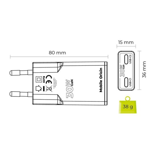 Incarcator retea GaN Mobile Origin Slim MO18, 2 x USB-C, 30W, Alb (Mobile Origin, Incarcatoare) by www.silkase.ro Incarcator retea GaN Mobile Origin Slim MO18, 2 x USB-C, 30W, Alb (Incarcatoare, MO-GAN30W-MO18) by www.silkase.ro