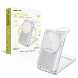 Incarcator pliabil 3 in 1 Mobile Origin PW8 cu tehnologie Qi2, argintiu