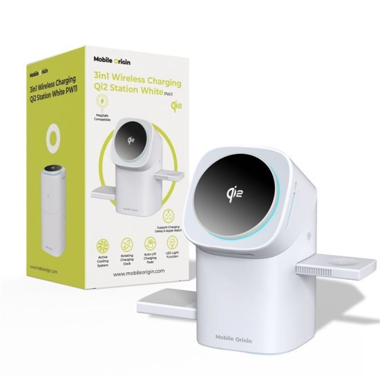 Statie de incarcare wireless 3 in 1 Mobile Origin PW11 cu tehnologie Qi2, alba (Mobile Origin, Ingredi) by www.silkase.ro Statie de incarcare wireless 3 in 1 Mobile Origin PW11 cu tehnologie Qi2, alba (Incarcatoare, WCHS-PW11-WHT) by www.silkase.ro