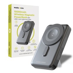 Baterie externa magnetica wireless Mobile Origin 10000mAh cu cabluri USB-C si Lightning integrate PB11