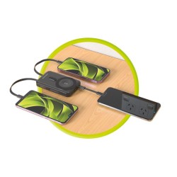 Baterie externa magnetica wireless Mobile Origin 10000mAh cu cabluri USB-C si Lightning integrate PB11