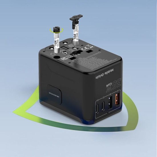 Adaptor de voiaj universal Mobile Origin GaN 35W cu 3x USB-C si 2x USB-A (Incarcatoare, MO-TRA35-PW4) by www.silkase.ro