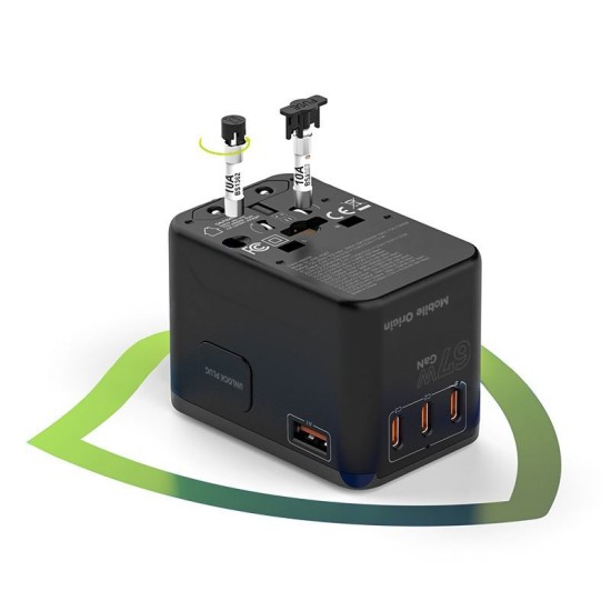 Adaptor de voiaj universal Mobile Origin GaN 67W cu 3x USB-C si 1x USB-A (Mobile Origin, Ingredi) by www.silkase.ro Adaptor de voiaj universal Mobile Origin GaN 67W cu 3x USB-C si 1x USB-A (Incarcatoare, MO-TRA67-PW5) by www.silkase.ro