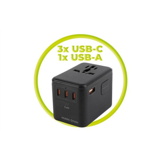 Adaptor de voiaj universal Mobile Origin GaN 67W cu 3x USB-C si 1x USB-A (Mobile Origin, Ingredi) by www.silkase.ro Adaptor de voiaj universal Mobile Origin GaN 67W cu 3x USB-C si 1x USB-A (Incarcatoare, MO-TRA67-PW5) by www.silkase.ro