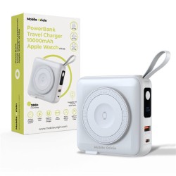 Baterie externa si incarcator voiaj Mobile Origin, cabluri integrate, compatibil MagSafe, alb