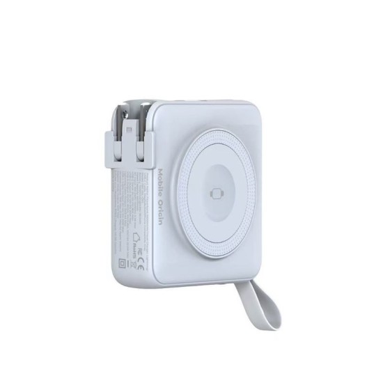 Baterie externa si incarcator voiaj Mobile Origin, cabluri integrate, compatibil MagSafe, alb (Baterii Externe, PBT-03L-WHT) by www.silkase.ro