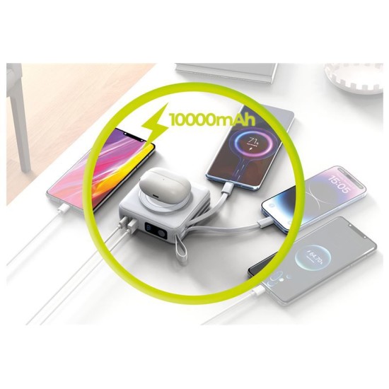 Baterie externa si incarcator voiaj Mobile Origin, cabluri integrate, compatibil MagSafe, alb (Baterii Externe, PBT-03L-WHT) by www.silkase.ro