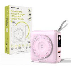 Baterie externa si incarcator voiaj Mobile Origin, cabluri integrate, compatibil MagSafe, roz