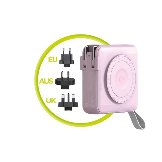 Baterie externa si incarcator voiaj Mobile Origin, cabluri integrate, compatibil MagSafe, roz (Mobile Origin, Ingredi) by www.silkase.ro Baterie externa si incarcator voiaj Mobile Origin, cabluri integrate, compatibil MagSafe, roz (Baterii Externe, PBT-03L-PNK) by www.silkase.ro