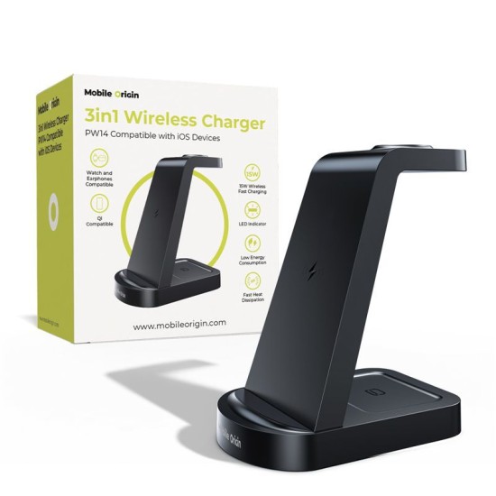 Statie de incarcare wireless 3 in 1 Mobile Origin PW14 compatibila iPhone (Incarcatoare, MO-31MWCH-PW14) by www.silkase.ro