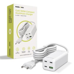 Incarcator compact MultiHub Mobile Origin GaN 100W cu 3x USB-C si 1x USB-A