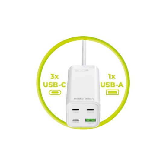 Incarcator compact MultiHub Mobile Origin GaN 100W cu 3x USB-C si 1x USB-A (Mobile Origin, Ingredi) by www.silkase.ro Incarcator compact MultiHub Mobile Origin GaN 100W cu 3x USB-C si 1x USB-A (Incarcatoare, MO-100CMH-PW18) by www.silkase.ro