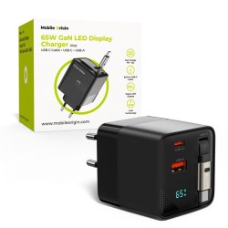 Incarcator Rapid Mobile Origin PW2, GaN 65W, Cablu USB-C Retractabil, Port USB-C si USB-A, Display Digital