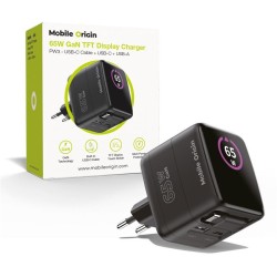 Încărcător GaN Mobile Origin PW3 65W cu Ecran, Cablu USB-C Retractabil, USB-C și USB-A