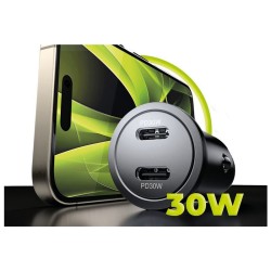 Incarcator auto metalic Mobile Origin 30W cu 2 porturi USB-C, CA13