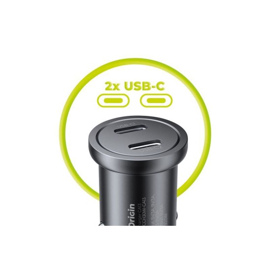 Incarcator auto metalic Mobile Origin 30W cu 2 porturi USB-C, CA13 (Incarcatoare Auto, MO-MCCH30W-CA13) by www.silkase.ro