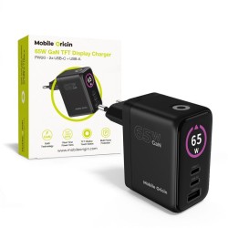 Încărcător Rapid Mobile Origin 65W GaN Display PW20, 2x USB-C + USB-A