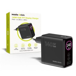 Încărcător Mobile Origin 140W GaN Display PW21 - 2x USB-C + USB-A, Negru