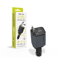 Încărcător Auto Mobile Origin 4in1 50W CA28 - USB-C, USB-A, Cablu USB-C și Lightning