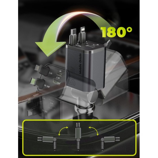 Încărcător Auto Mobile Origin 4in1 50W CA28 - USB-C, USB-A, Cablu USB-C și Lightning Încărcător Auto Mobile Origin 4in1 50W CA28 - USB-C, USB-A, Cablu USB-C și Lightning (Accesorii auto, MO-CCH-CA28) by www.silkase.ro