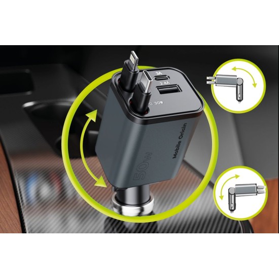 Încărcător Auto Mobile Origin 4in1 50W CA28 - USB-C, USB-A, Cablu USB-C și Lightning Încărcător Auto Mobile Origin 4in1 50W CA28 - USB-C, USB-A, Cablu USB-C și Lightning (Accesorii auto, MO-CCH-CA28) by www.silkase.ro