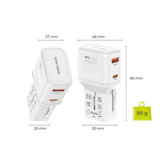 Adaptor de Călătorie Universal Mobile Origin PW25, 35W, Alb (EU/US/UK/AU) Adaptor de Călătorie Universal Mobile Origin PW25, 35W, Alb (EU/US/UK/AU) (Incarcatoare, MO-PW25-WHT) by www.silkase.ro