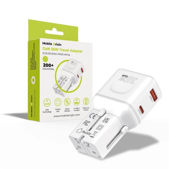 Adaptor de Călătorie Universal Mobile Origin PW25, 35W, Alb (EU/US/UK/AU) Adaptor de Călătorie Universal Mobile Origin PW25, 35W, Alb (EU/US/UK/AU) (Incarcatoare, MO-PW25-WHT) by www.silkase.ro