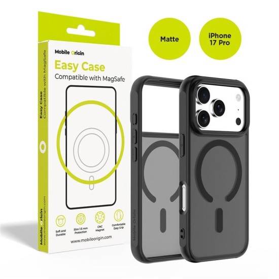 Husă Mobile Origin Hybrid MagSafe pentru iPhone 17 Pro, Matte Black (iPhone 17 Pro, MO-HYBL-IP17P) by www.silkase.ro