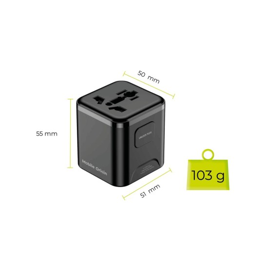 Adaptor Universal de Călătorie Mobile Origin PW30, EU/UK/US/AUS, Negru (Incarcatoare, MO-UTRA-PW30-BLK) by www.silkase.ro