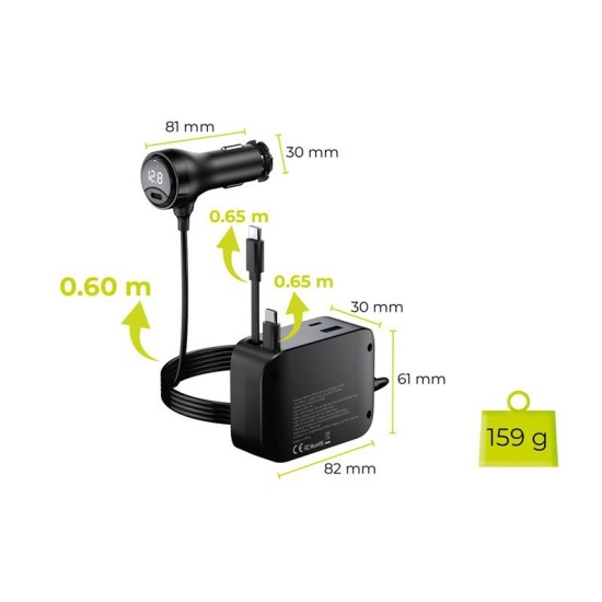 Încărcător Auto 5în1 Mobile Origin CA23, 75W, 2x USB-C, USB-A, 2 Cabluri USB-C (Accesorii auto, MO-75WCCH-CA23) by www.silkase.ro