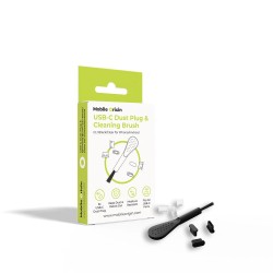 Set 2-în-1 Dop Anti-praf USB-C și Perie de Curățare Mobile Origin CL1, Black/Clear, pentru iPhone și Android