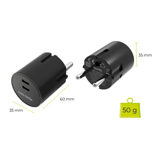 Încărcător de rețea Mobile Origin 30W Charger Plug PW33, 2x USB-C, Negru (Încărcătoare Rețea, MO-PW33-BLK) by www.silkase.ro