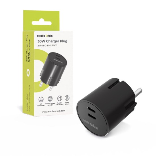 Încărcător de rețea Mobile Origin 30W Charger Plug PW33, 2x USB-C, Negru (Încărcătoare Rețea, MO-PW33-BLK) by www.silkase.ro